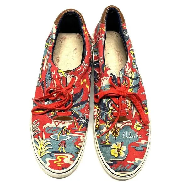 POLO Ralph Lauren THORTON III Hawaii Aloha Red Boat Shoes Mens Sz 13D NO INSOLES