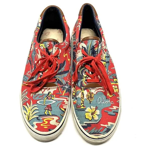 POLO Ralph Lauren THORTON III Hawaii Aloha Red Boat Shoes Mens Sz 13D NO INSOLES