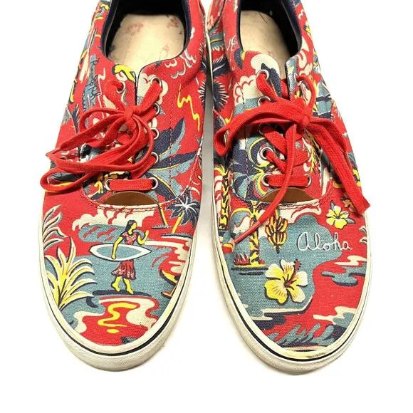 POLO Ralph Lauren THORTON III Hawaii Aloha Red Boat Shoes Mens Sz 13D NO INSOLES