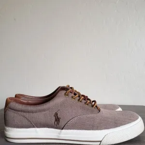 Polo Ralph Lauren Vaughn Chambray Herringbone Sneaker Shoe Dark Khaki Men's 10.5