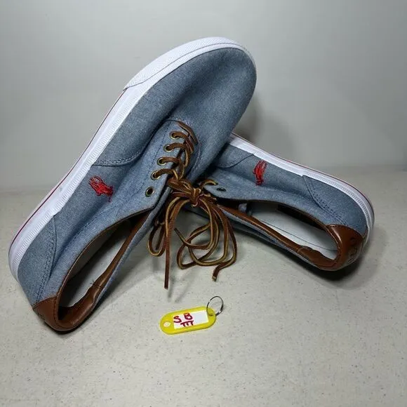 POLO RALPH LAUREN Mens Blue Canvas Tie Front Sneakers Shoes Size 11