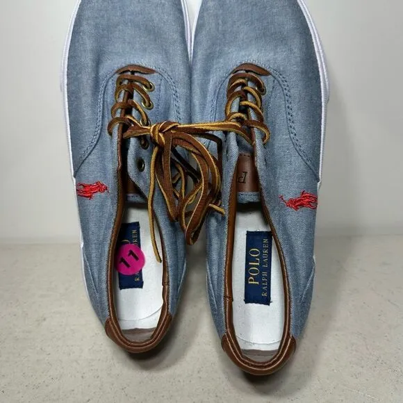 POLO RALPH LAUREN Mens Blue Canvas Tie Front Sneakers Shoes Size 11