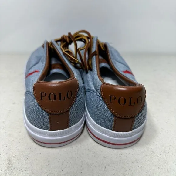 POLO RALPH LAUREN Mens Blue Canvas Tie Front Sneakers Shoes Size 11