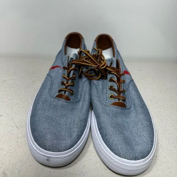 POLO RALPH LAUREN Mens Blue Canvas Tie Front Sneakers Shoes Size 11
