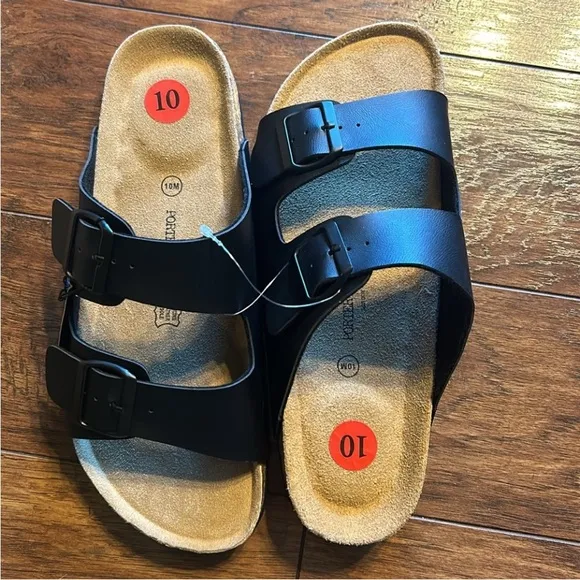 Porter and Ash Mens Classic Slide Buckle Sandals Black Size 10 NWT