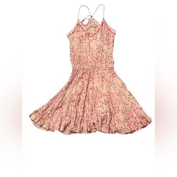 POUPETTE ST BARTH pink &amp; white thin strap v neck laurie mini dress sz small