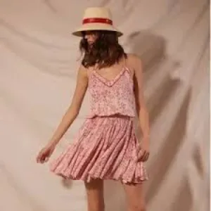 POUPETTE ST BARTH pink &amp; white thin strap v neck laurie mini dress sz small