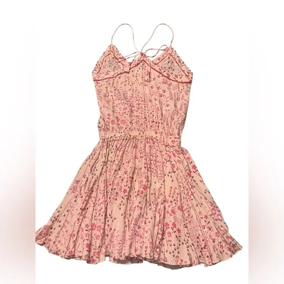 POUPETTE ST BARTH pink &amp; white thin strap v neck laurie mini dress sz small