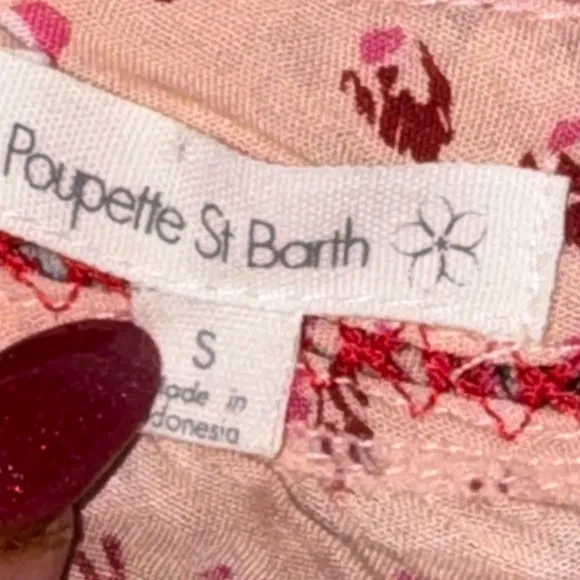POUPETTE ST BARTH pink &amp; white thin strap v neck laurie mini dress sz small