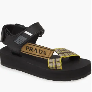 Prada Black and Yellow Plaid Sandals