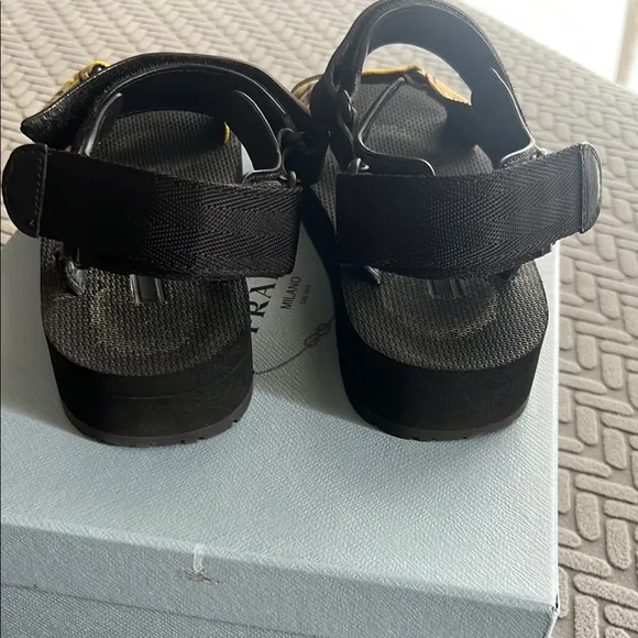 Prada Black and Yellow Plaid Sandals