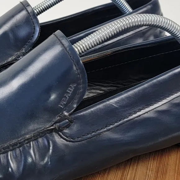 Prada Blue Patent Leather Driving Loafers Mens Size US 9 EU 42