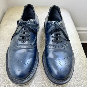 Prada Navy Leather Oxford Shoes with Brogue Detailing size 8
