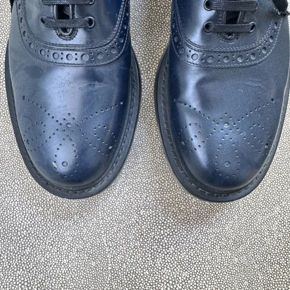 Prada Navy Leather Oxford Shoes with Brogue Detailing size 8