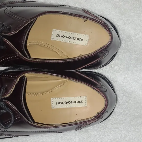 Pronto Uomo Dark Burgundy Leather Wingtip Dress Shoes Size 10W