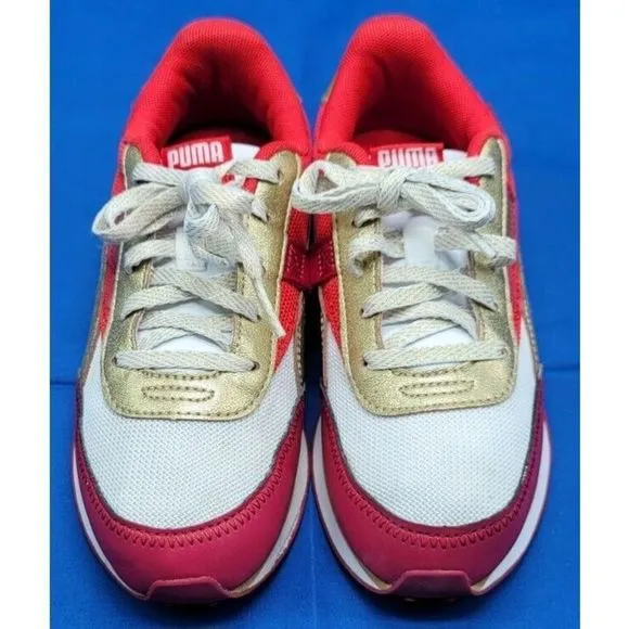 PUMA‎ Kids Future Rider Glitz Sneakers White Red Gold Size Kids 3C Shoes