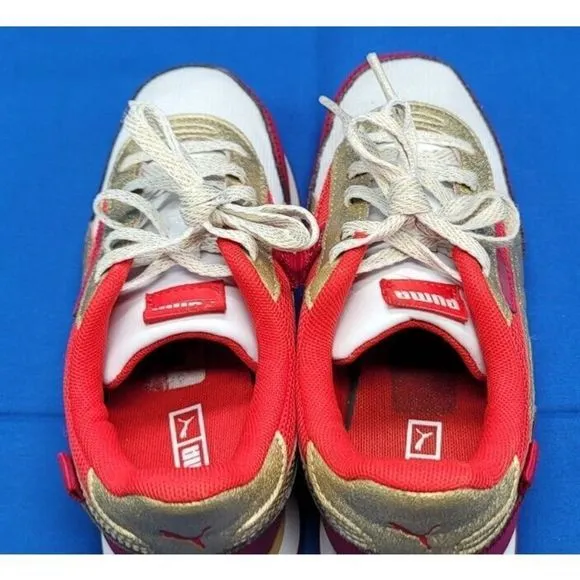 PUMA‎ Kids Future Rider Glitz Sneakers White Red Gold Size Kids 3C Shoes