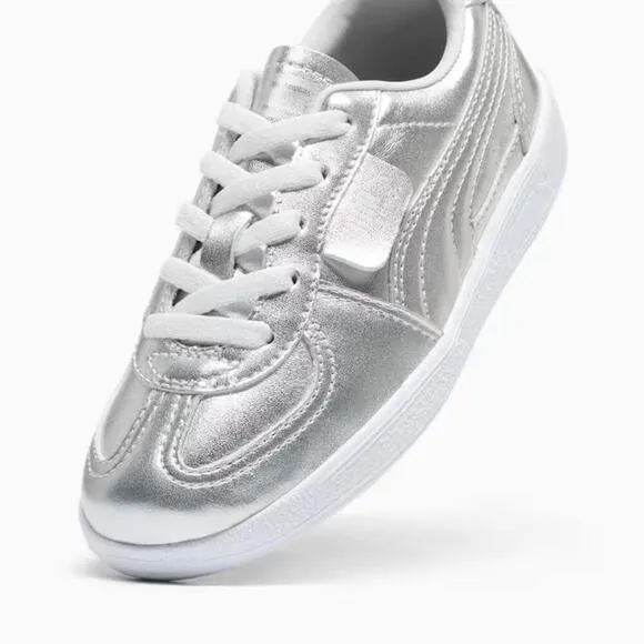 PUMA Palermo Chrome Sneakers Kids 13 Silver Feather Gray Leather Shoes FZP204