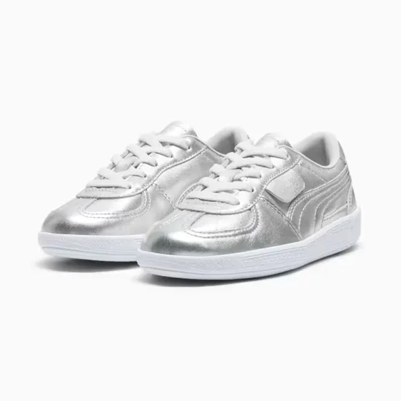 PUMA Palermo Chrome Sneakers Kids 13 Silver Feather Gray Leather Shoes FZP204