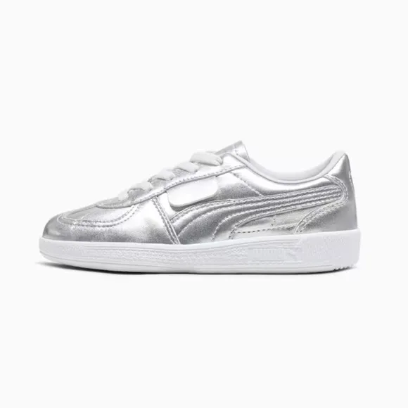 PUMA Palermo Chrome Sneakers Kids 13 Silver Feather Gray Leather Shoes FZP204
