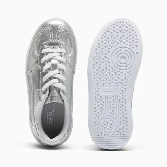 PUMA Palermo Chrome Sneakers Kids 13 Silver Feather Gray Leather Shoes FZP204