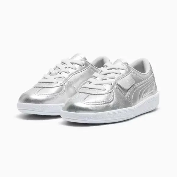 PUMA Palermo Chrome Sneakers Kids 13 Silver Feather Gray Leather Shoes FZP204