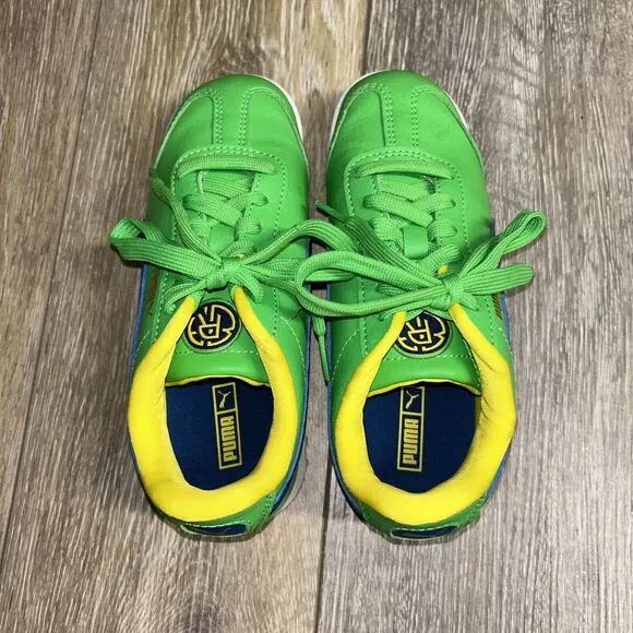 Puma Roma Country Pack Kids Youth 1C Green Yellow Blue Leather Sneaker Shoes