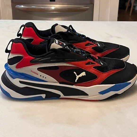 Puma RS-Fast Running Shoes Lightweight Cushioned Sneakers Black Red Blue Size 8
