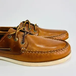 Quoddy Blucher Camp Boat Shoes Tan Honey Chromexcel Size 7.5 M Made in USA