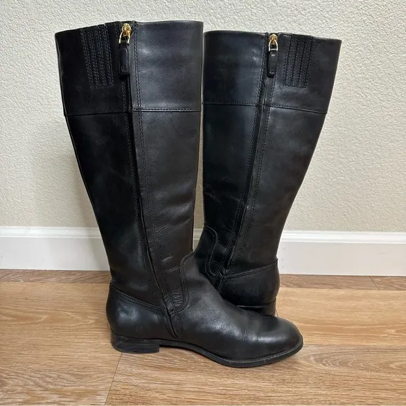 Ralph Lauren 100% Leather Black Bernadine Tall Women's Boots, Size 7.5