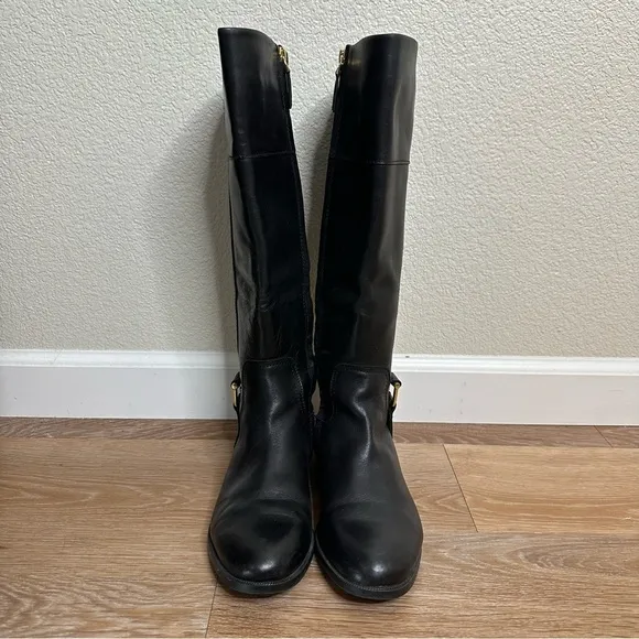 Ralph Lauren 100% Leather Black Bernadine Tall Women's Boots, Size 7.5