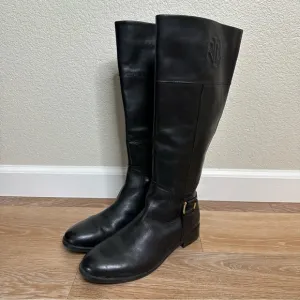 Ralph Lauren 100% Leather Black Bernadine Tall Women's Boots, Size 7.5