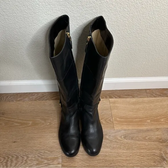 Ralph Lauren 100% Leather Black Bernadine Tall Women's Boots, Size 7.5