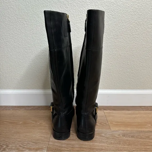 Ralph Lauren 100% Leather Black Bernadine Tall Women's Boots, Size 7.5