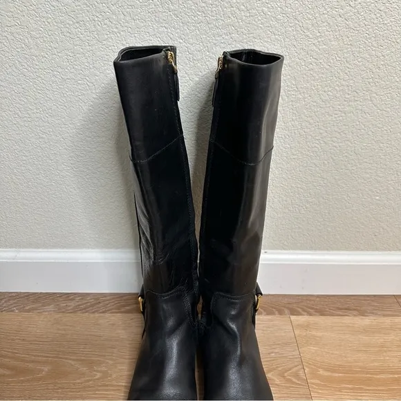 Ralph Lauren 100% Leather Black Bernadine Tall Women's Boots, Size 7.5