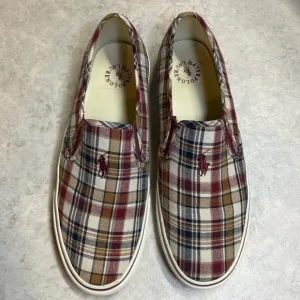 Ralph Lauren men’s canvas slip on casual loafers maroon/cream size 9