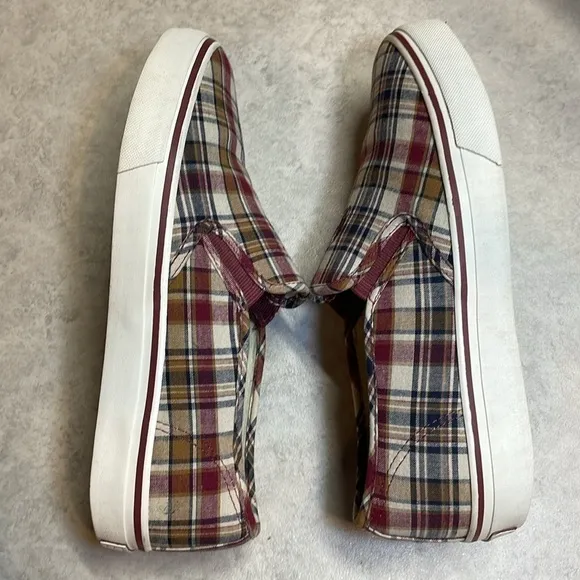 Ralph Lauren men’s canvas slip on casual loafers maroon/cream size 9