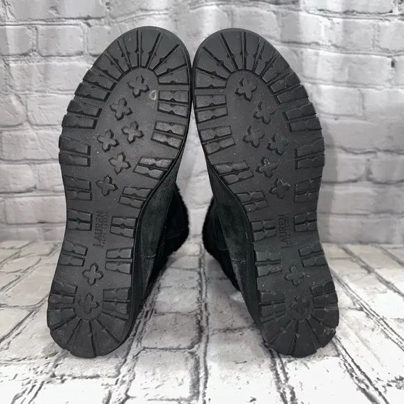 Ralph Lauren Tadina Mid-Calf Winter Boots Womens Size 8.5B Black Nubuck Lamb Fur