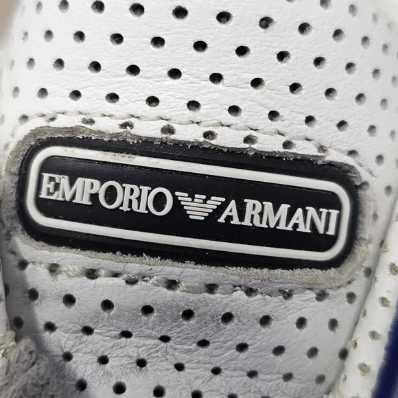Rare‎ Emporio Armani 11.5 US mens White Navy Blue Gray suede shoes