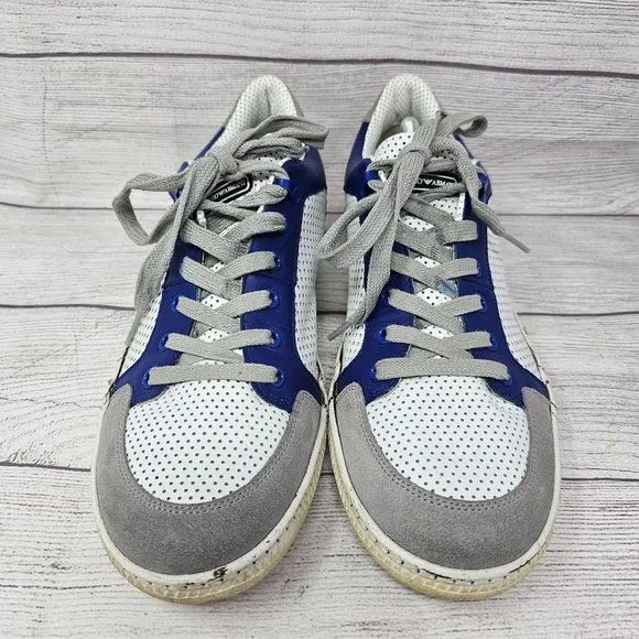 Rare‎ Emporio Armani 11.5 US mens White Navy Blue Gray suede shoes