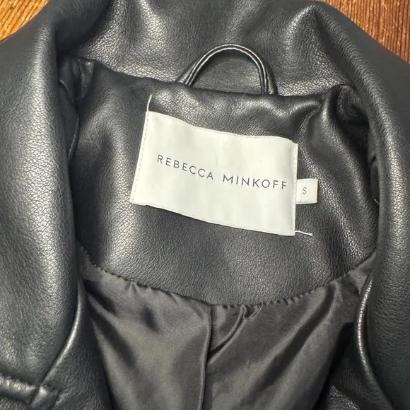 Rebecca Minkoff Black Faux Leather Moto Biker Silver Zipper Jacket Small GUC