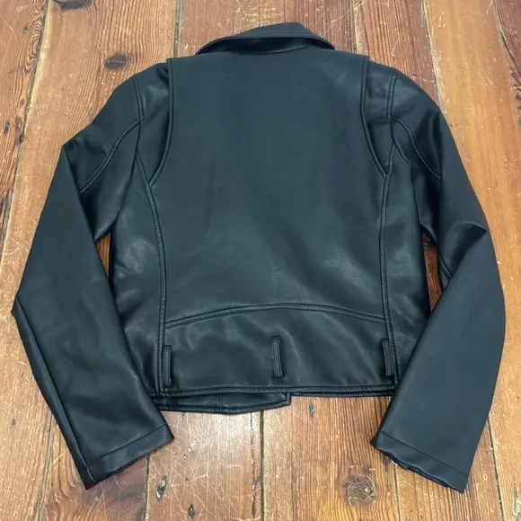 Rebecca Minkoff Black Faux Leather Moto Biker Silver Zipper Jacket Small GUC