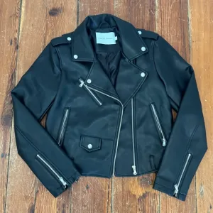 Rebecca Minkoff Black Faux Leather Moto Biker Silver Zipper Jacket Small GUC