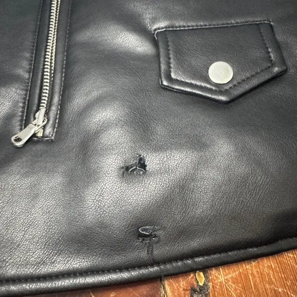 Rebecca Minkoff Black Faux Leather Moto Biker Silver Zipper Jacket Small GUC