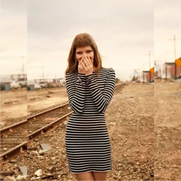 Reformation Black and White Striped Ribbed Minidress Size Small