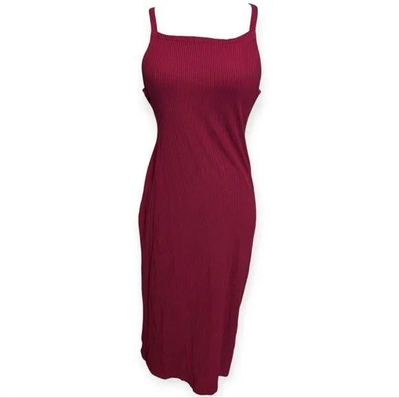 Reformation Midi Dress Ribbed Criss Cross Back Summer Sun Dress Red