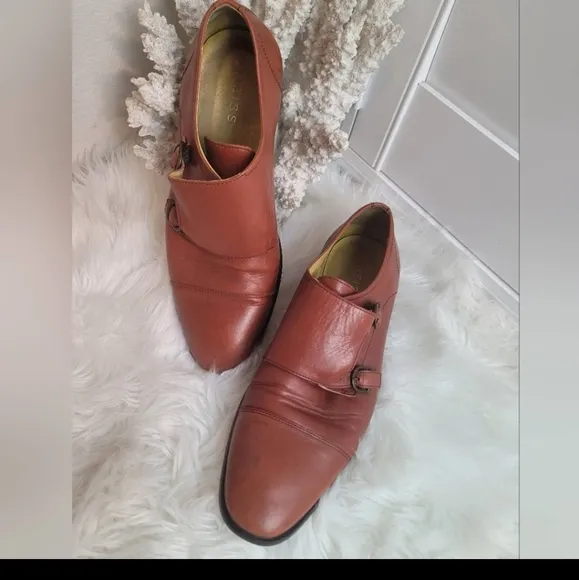 REISS RIVINGTON TAN GENUINE LEATHER MONK STRAP ALMOND TOE MEN SHOES SZ 10