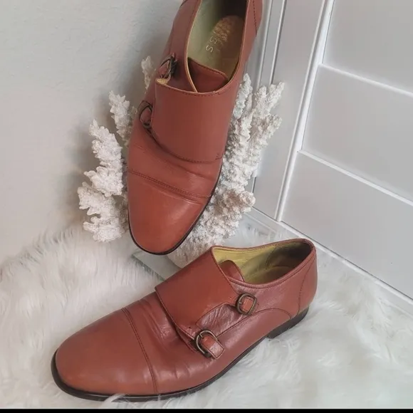 REISS RIVINGTON TAN GENUINE LEATHER MONK STRAP ALMOND TOE MEN SHOES SZ 10