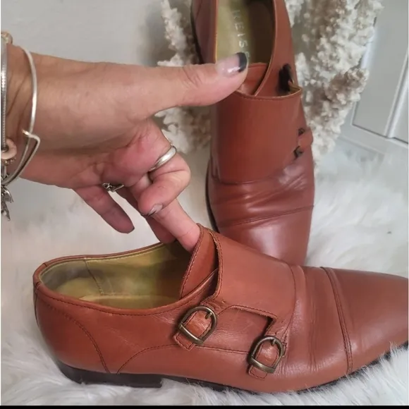 REISS RIVINGTON TAN GENUINE LEATHER MONK STRAP ALMOND TOE MEN SHOES SZ 10