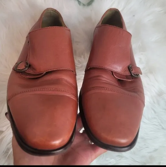 REISS RIVINGTON TAN GENUINE LEATHER MONK STRAP ALMOND TOE MEN SHOES SZ 10